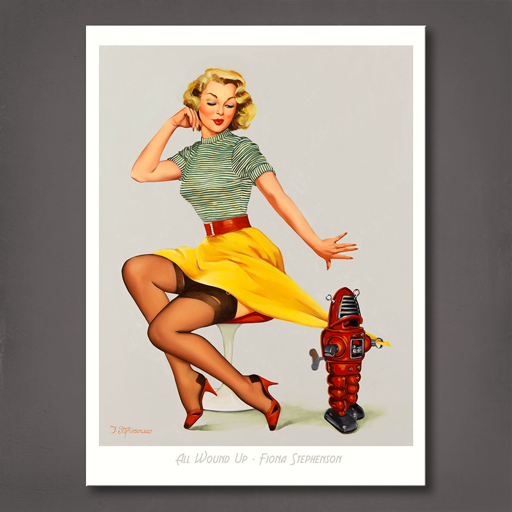 All Wound Up Pin-Up Print - A retro style pin-up poster by Fiona